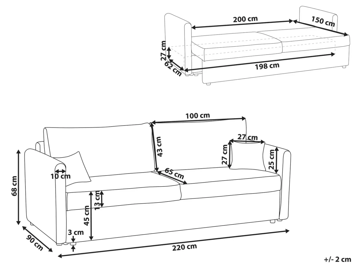 Divano letto 3 posti BLEIK Ciniglia Grigio chiaro con contenitore