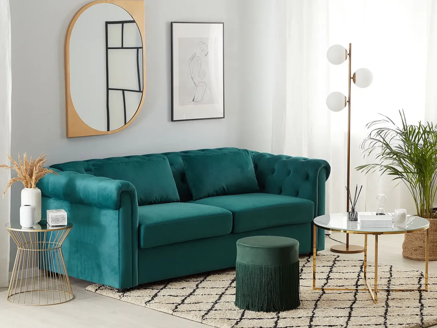 Divano letto 3 posti CHESTERFIELD Velluto Verde smeraldo