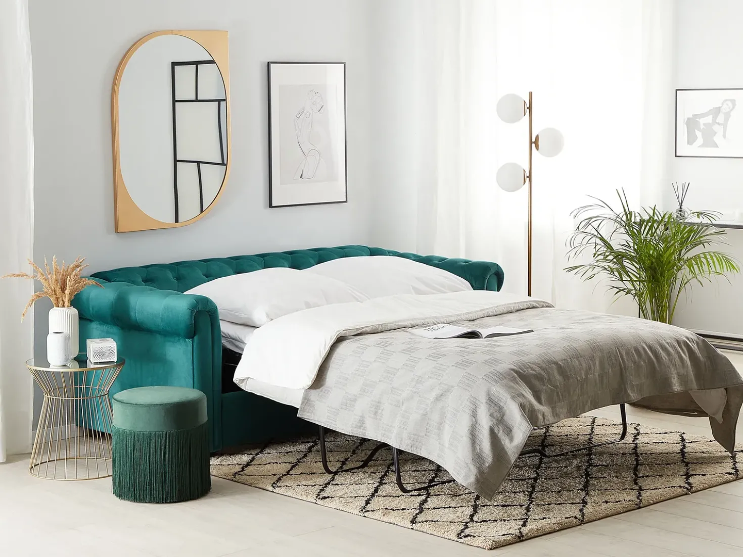 Divano letto 3 posti CHESTERFIELD Velluto Verde smeraldo