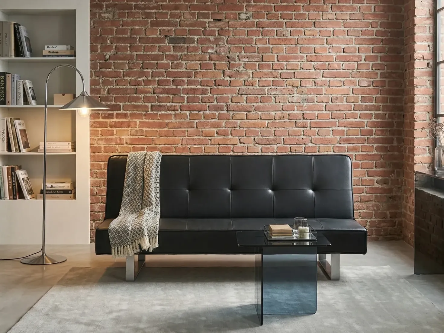 Divano letto 3 posti DERBY Pelle sintetica Nero