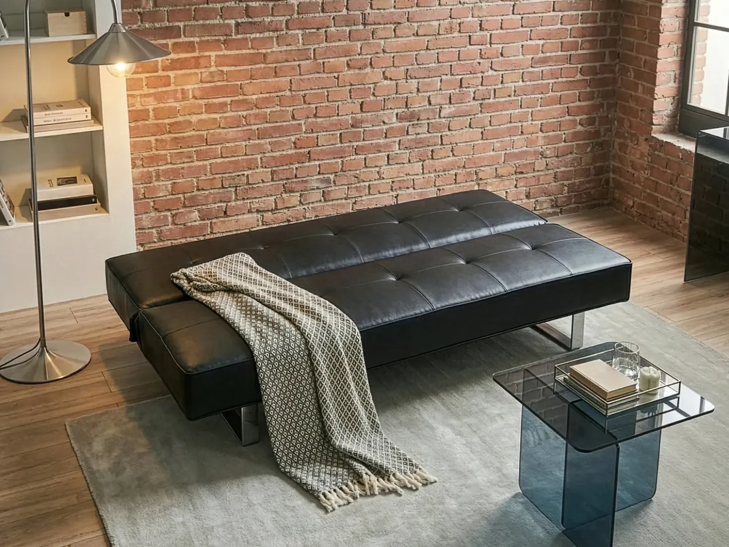 Divano letto 3 posti DERBY Pelle sintetica Nero