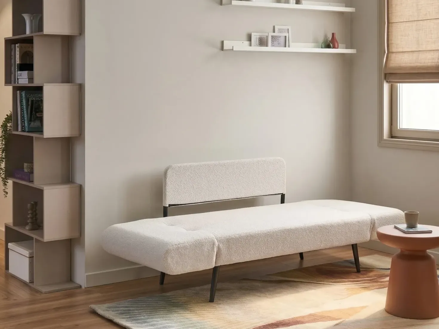 Divano letto 2 posti DOROTEA Bouclé Bianco sporco