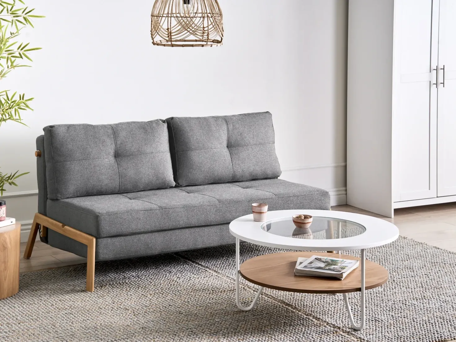 Divano letto 2 posti EDLAND Tessuto Grigio scuro