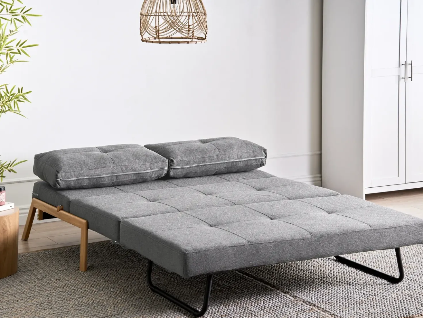 Divano letto 2 posti EDLAND Tessuto Grigio scuro