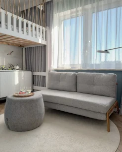 Divano letto 2 posti EDLAND Tessuto Grigio chiaro