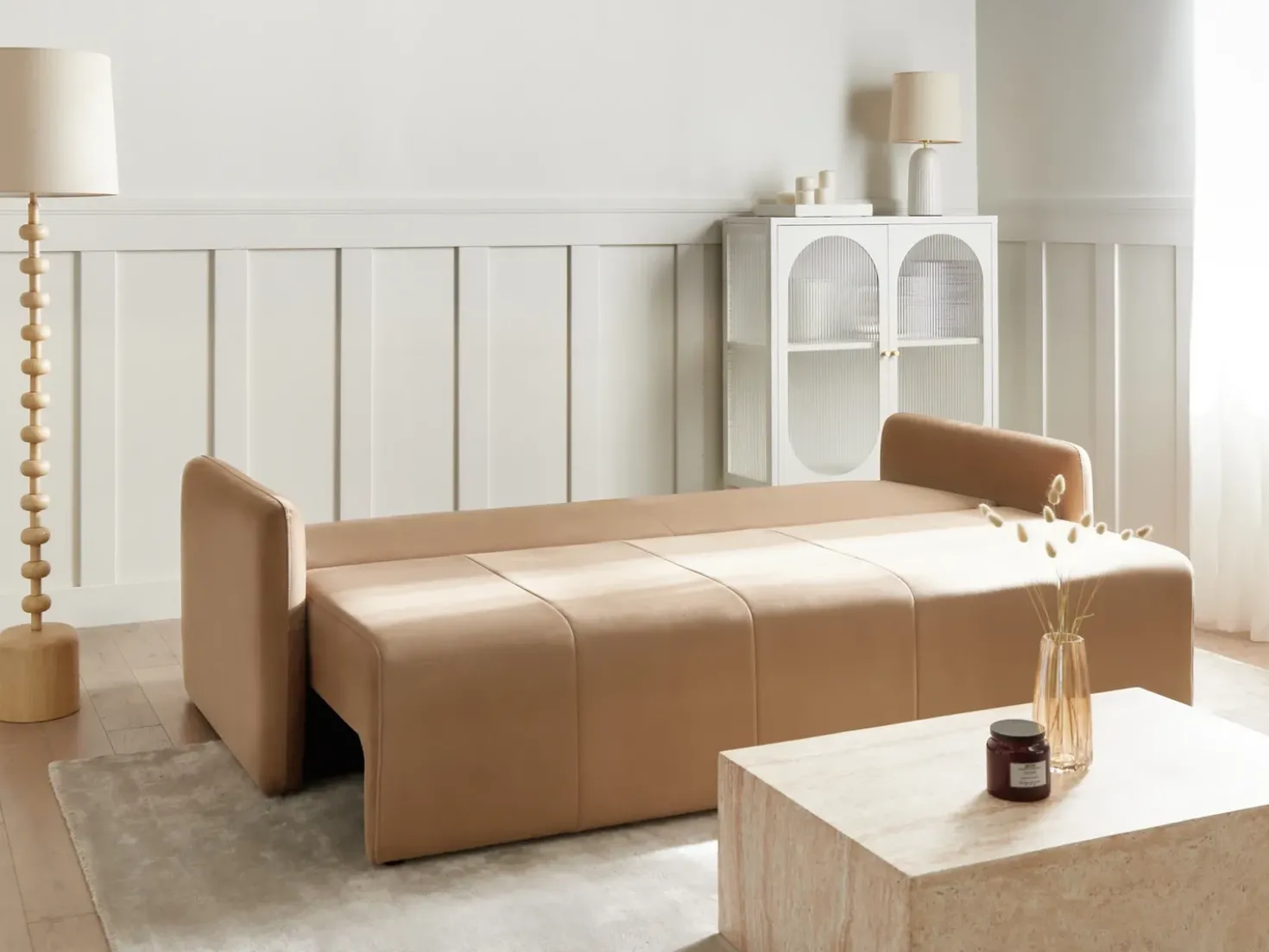 Divano letto 3 posti EGGE Velluto Marrone chiaro