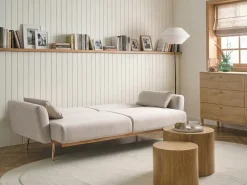 Divano letto 3 posti EINA Velluto Beige chiaro