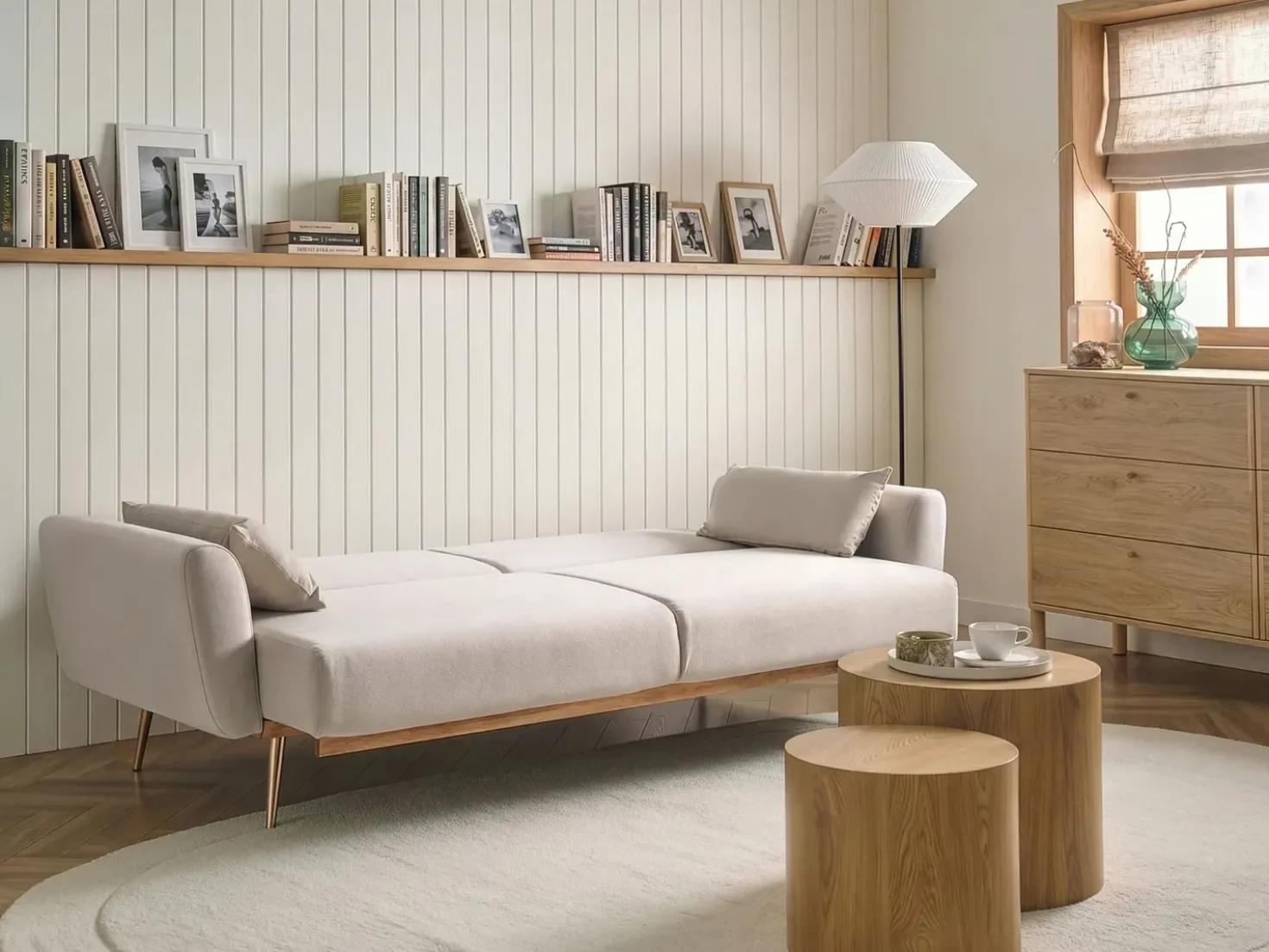 Divano letto 3 posti EINA Velluto Beige chiaro