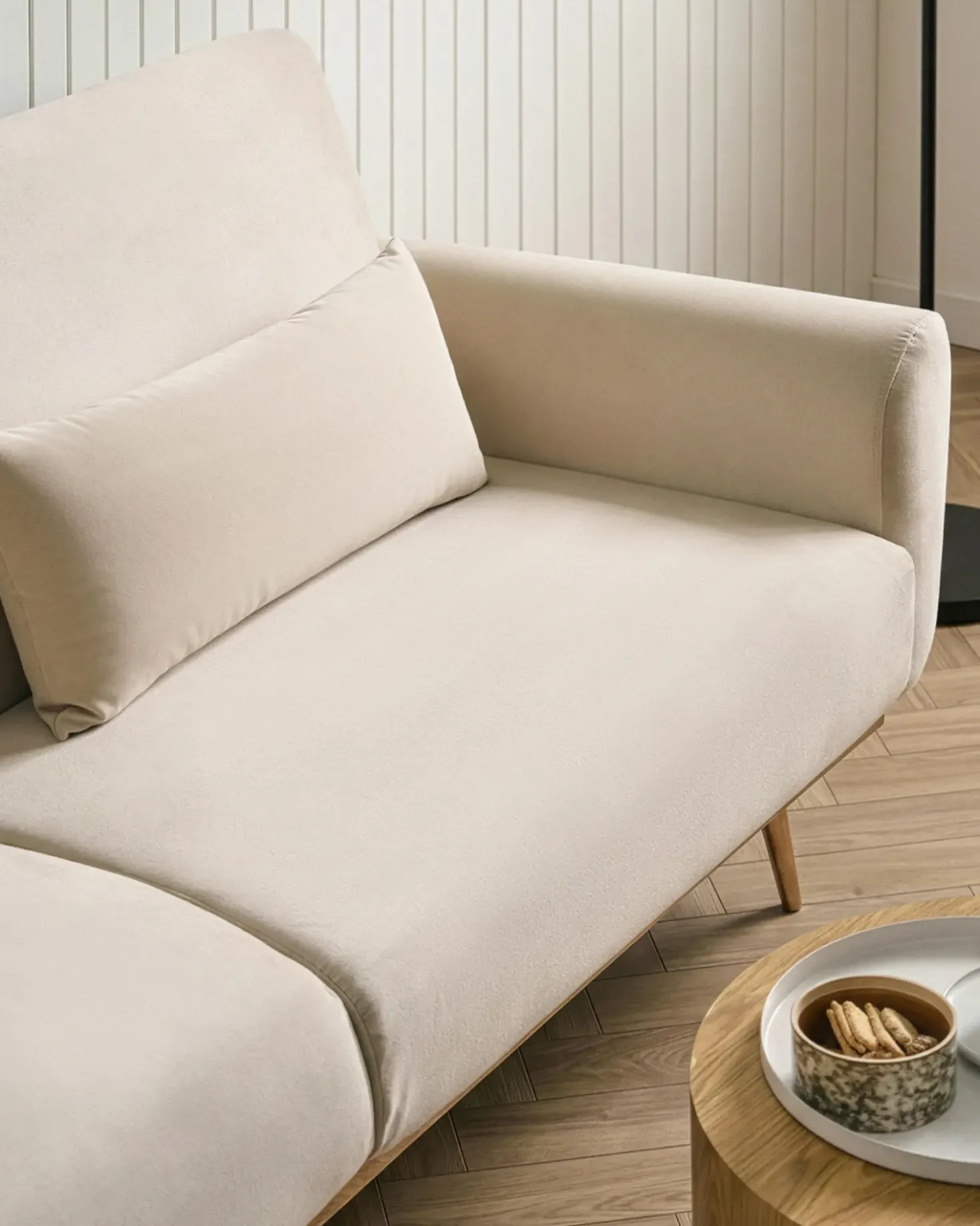 Divano letto 3 posti EINA Velluto Beige chiaro