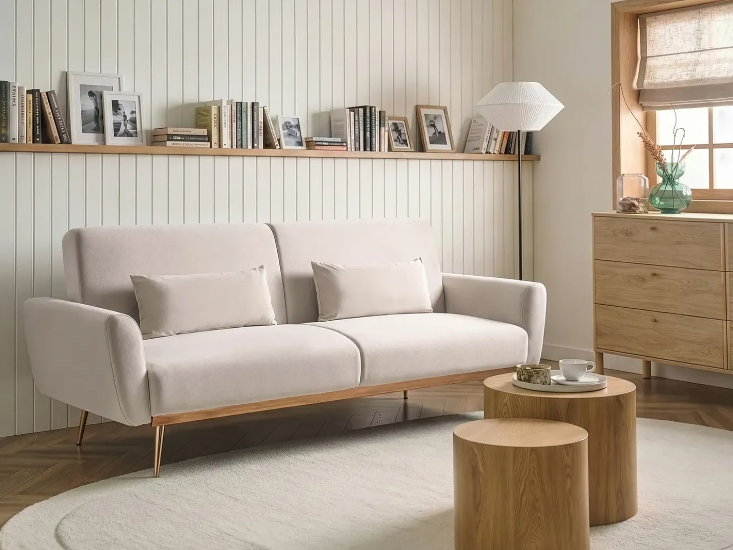 Divano letto 3 posti EINA Velluto Beige chiaro