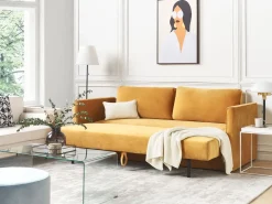 Divano letto 3 posti EKSJO Velluto Senape con contenitore
