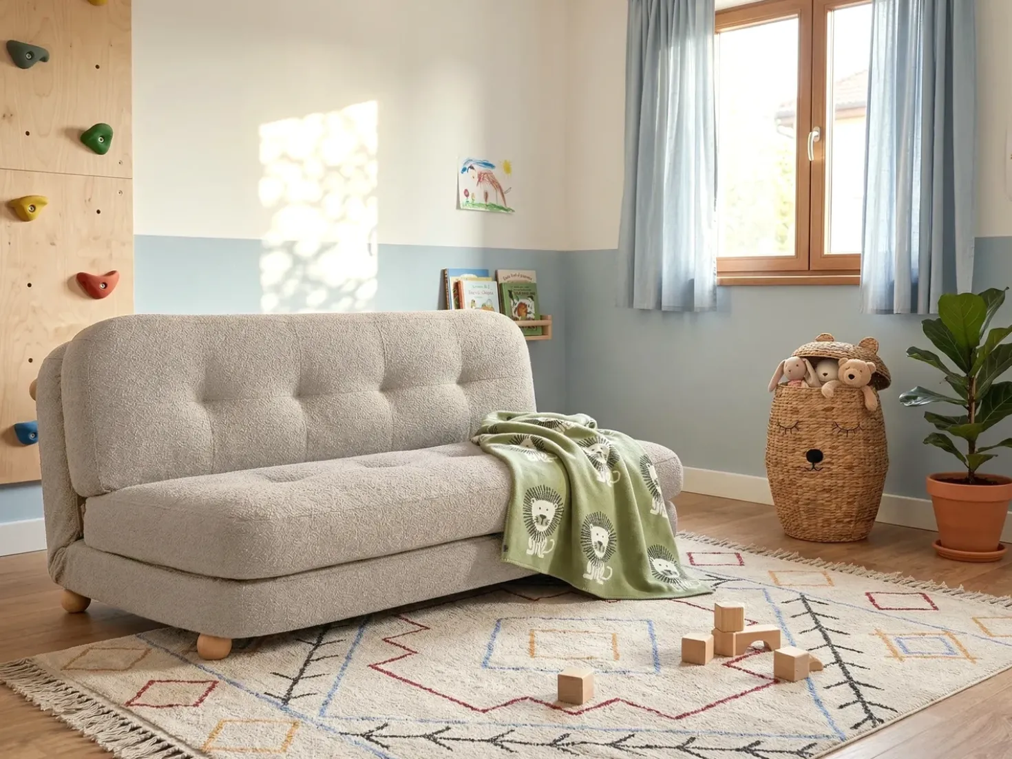 Divano letto 2 posti ESBJERG Lino sintetico Beige