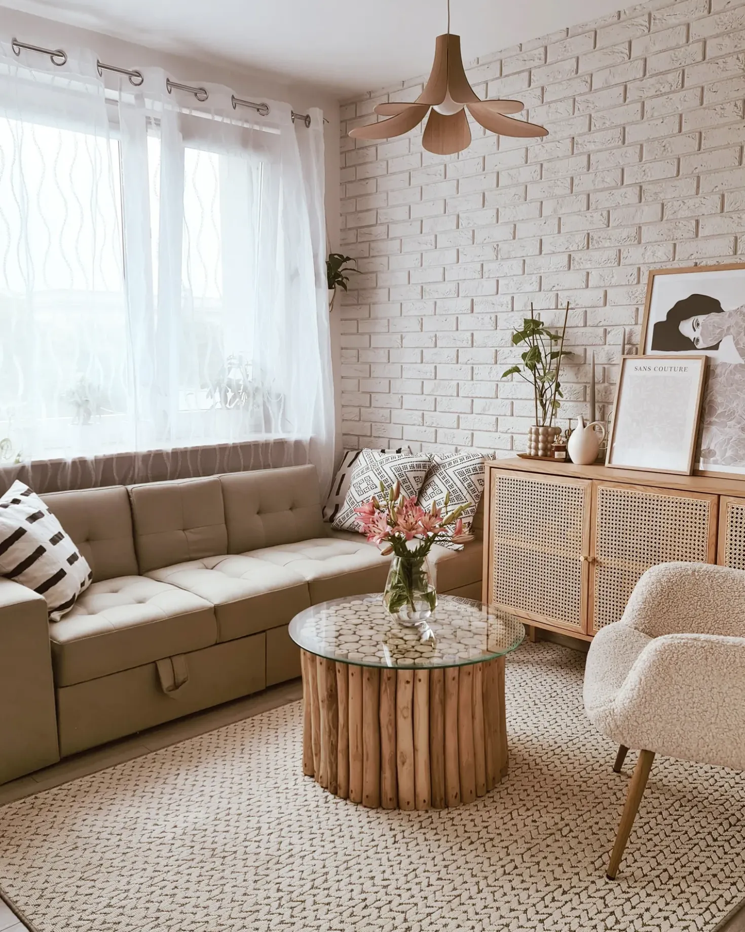 Divano letto 3 posti FALSTER Tessuto Beige con contenitore
