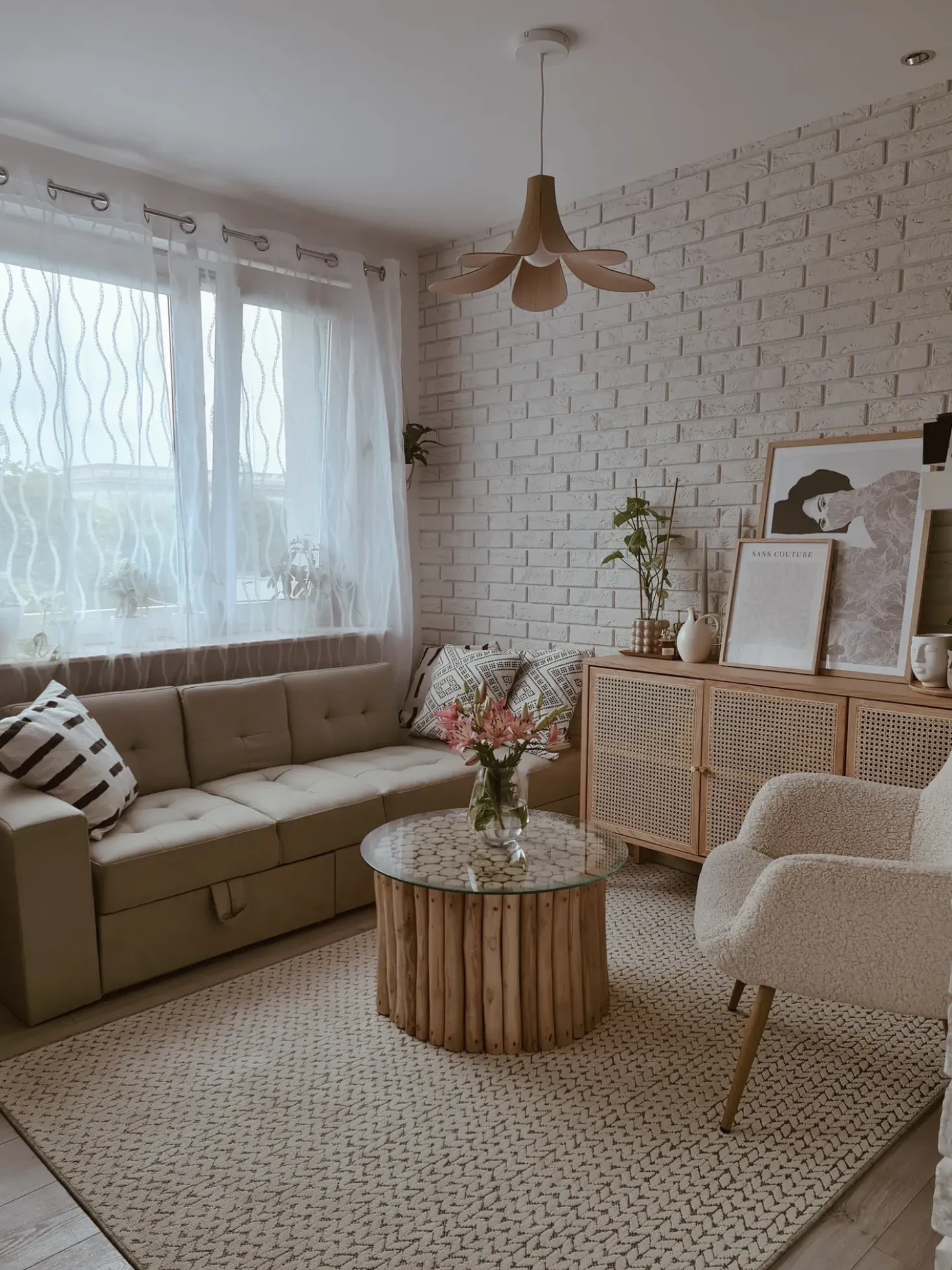 Divano letto 3 posti FALSTER Tessuto Beige con contenitore