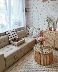 Divano letto 3 posti FALSTER Tessuto Beige con contenitore