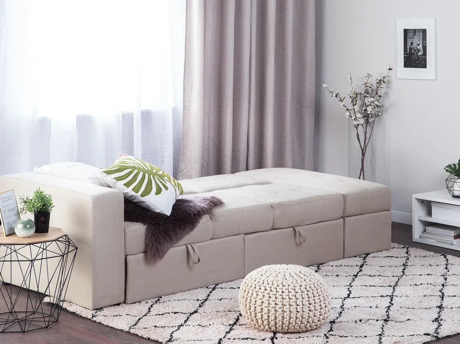 Divano letto 3 posti FALSTER Tessuto Beige con contenitore