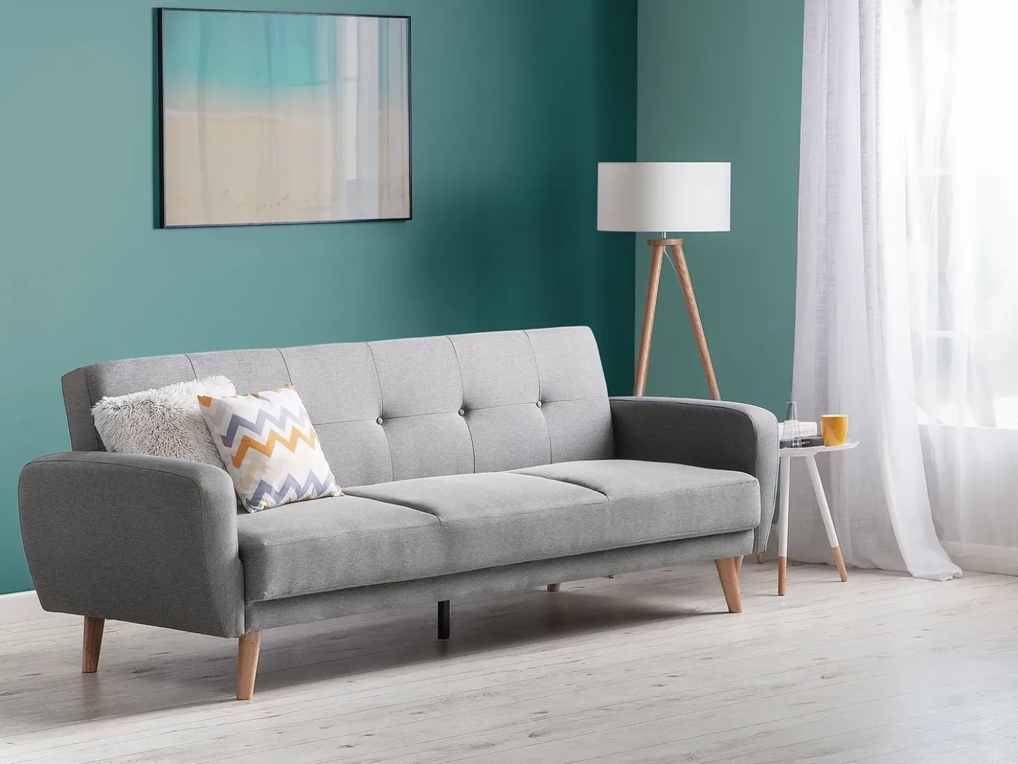 Divano letto 3 posti FLORLI Tessuto Grigio chiaro