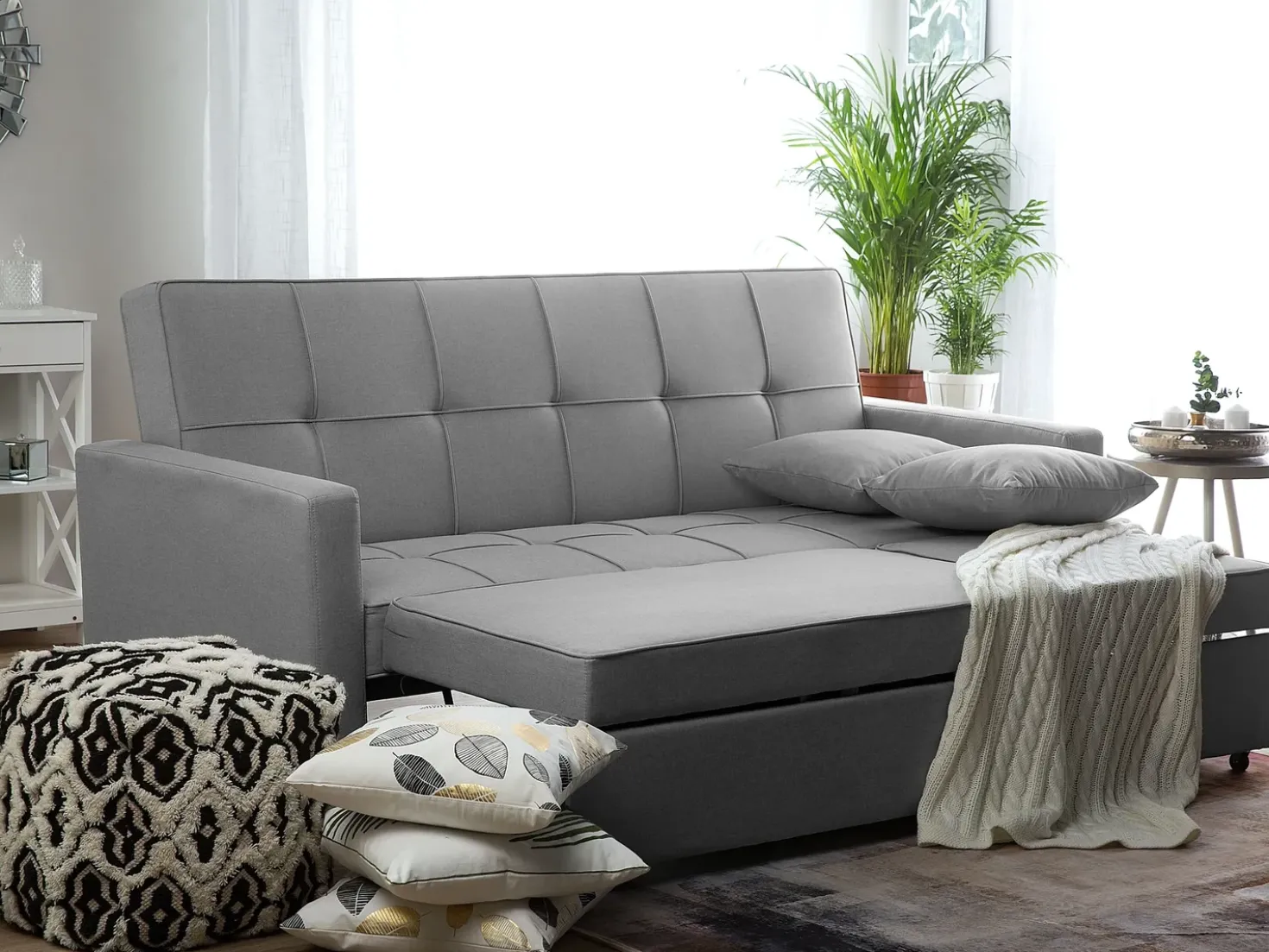 Divano letto 3 posti GLOMMA Tessuto Grigio chiaro