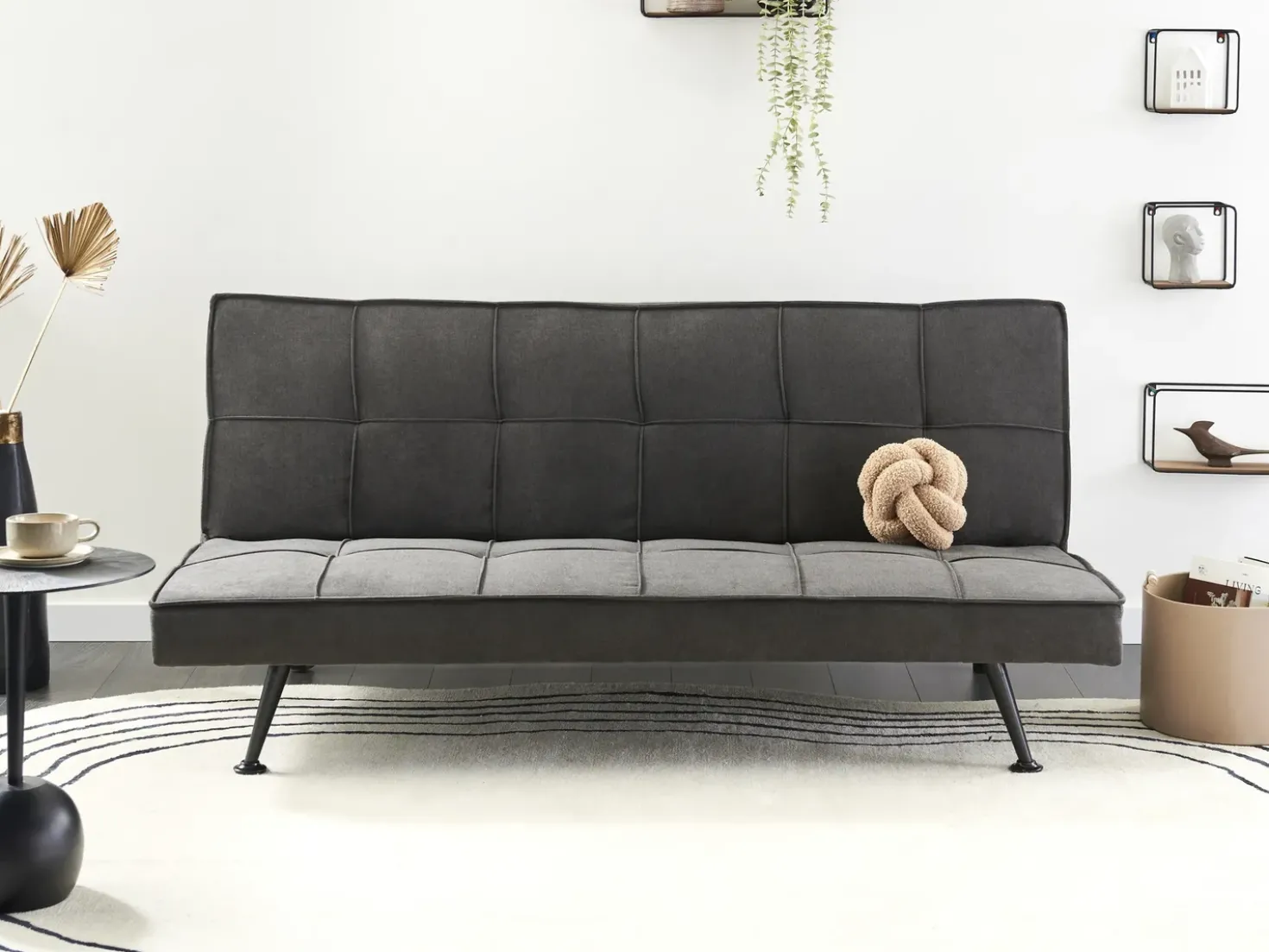Divano letto 3 posti HASLE Tessuto Grigio scuro