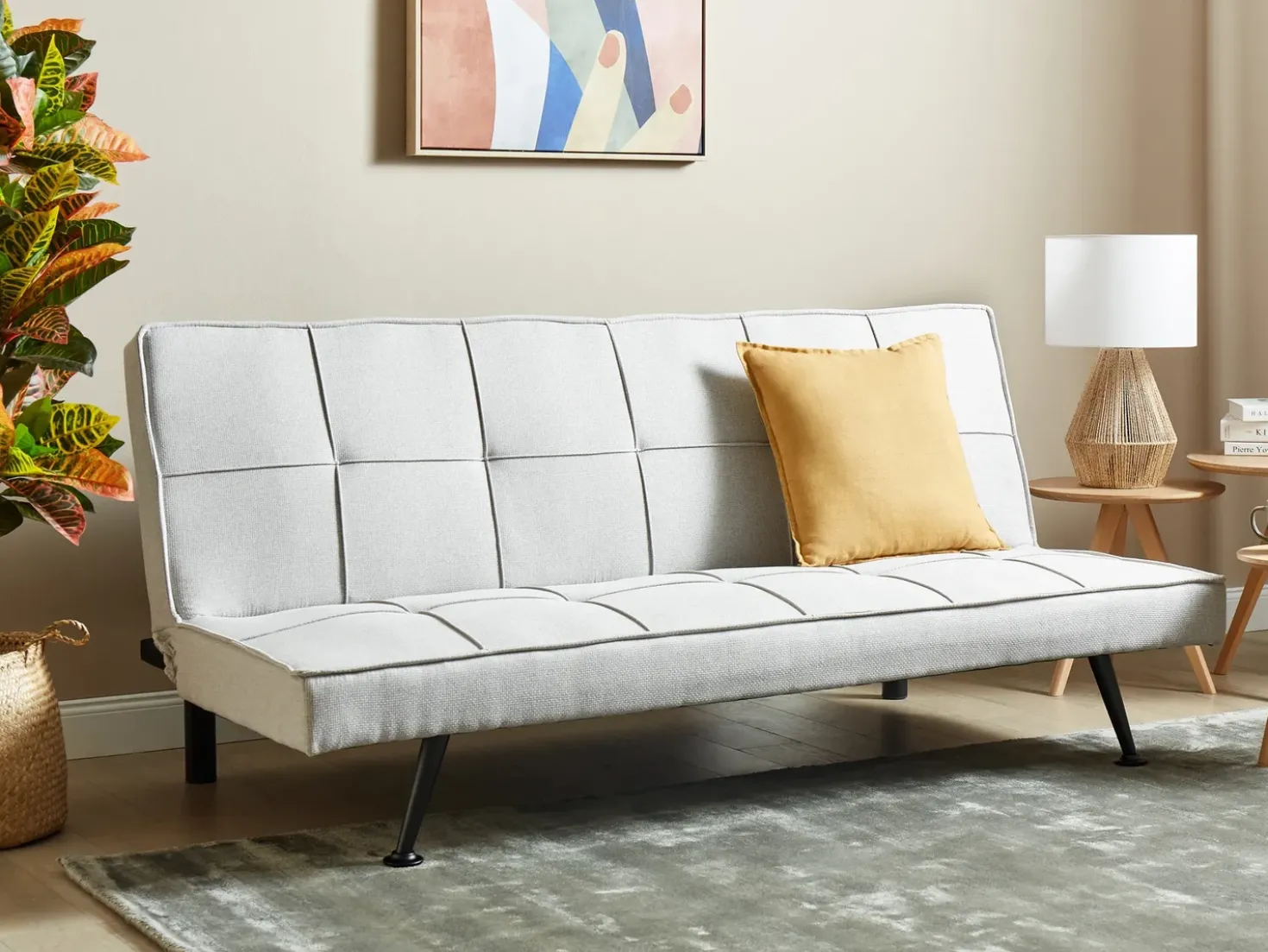 Divano letto 3 posti HASLE Tessuto Grigio chiaro