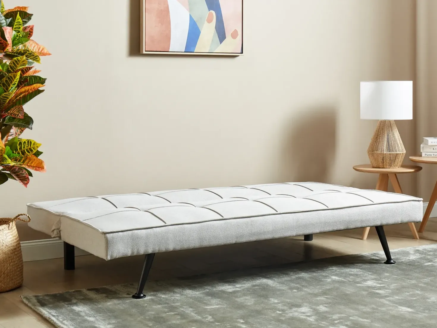 Divano letto 3 posti HASLE Tessuto Grigio chiaro