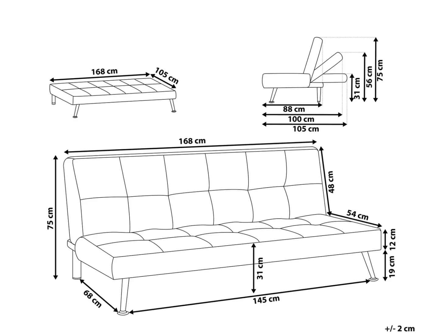 Divano letto 3 posti HASLE Tessuto Beige
