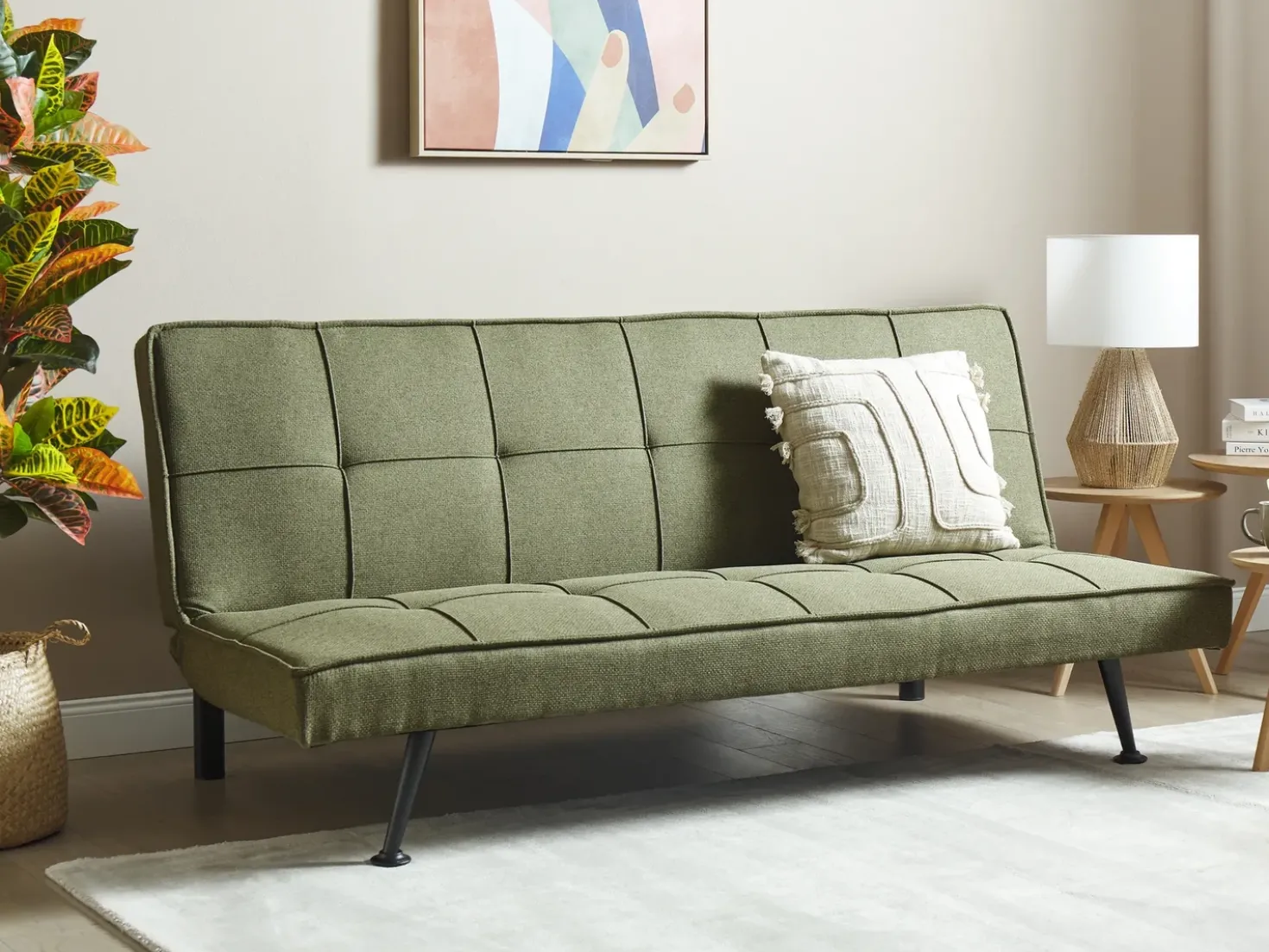Divano letto 3 posti HASLE Tessuto Verde oliva