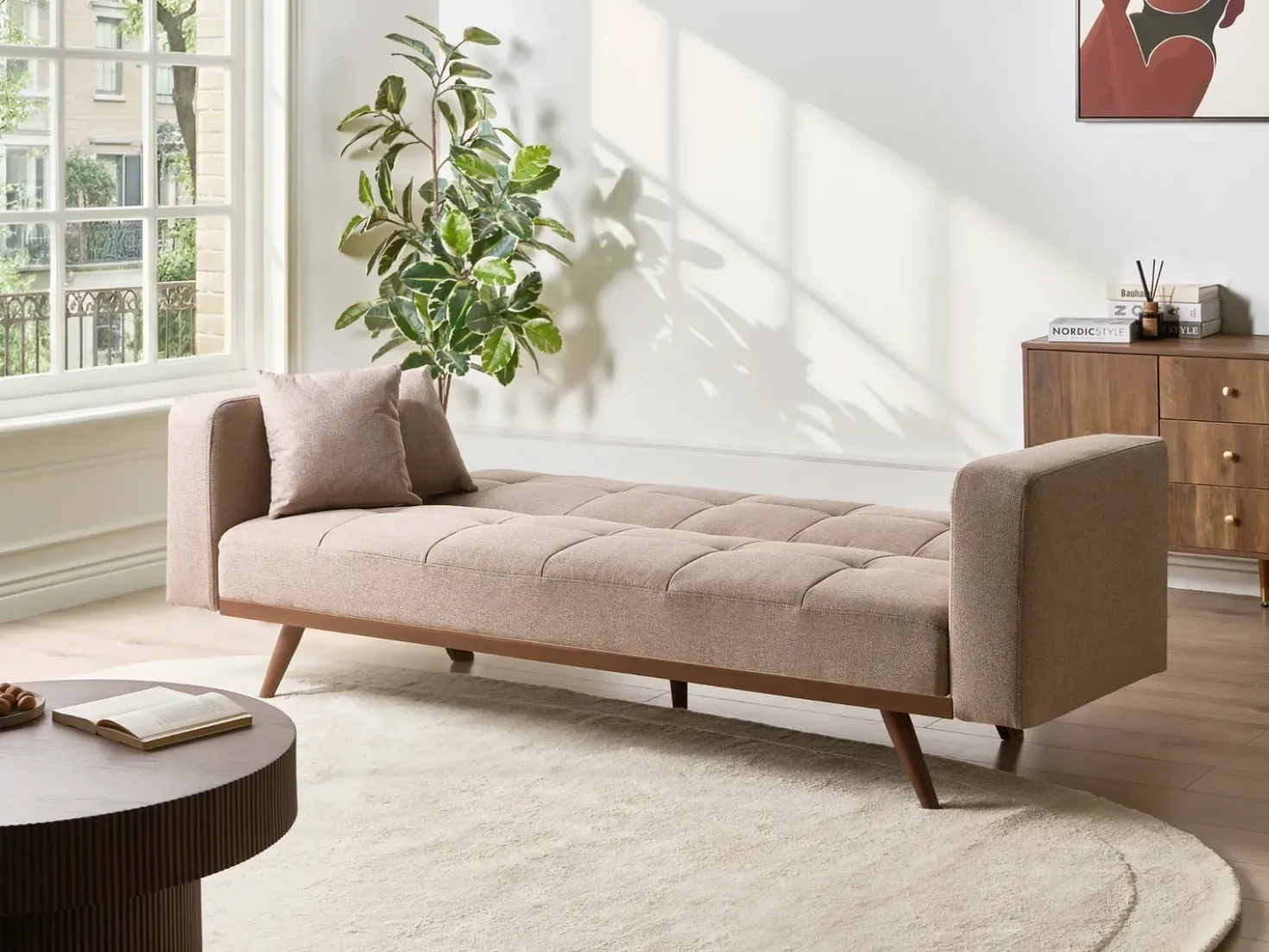 Divano letto 3 posti HJULBY Marrone chiaro