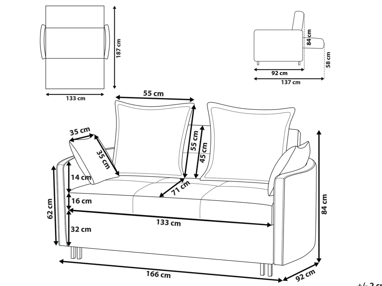 Divano letto 2 posti HOVIN Tessuto Beige chiaro