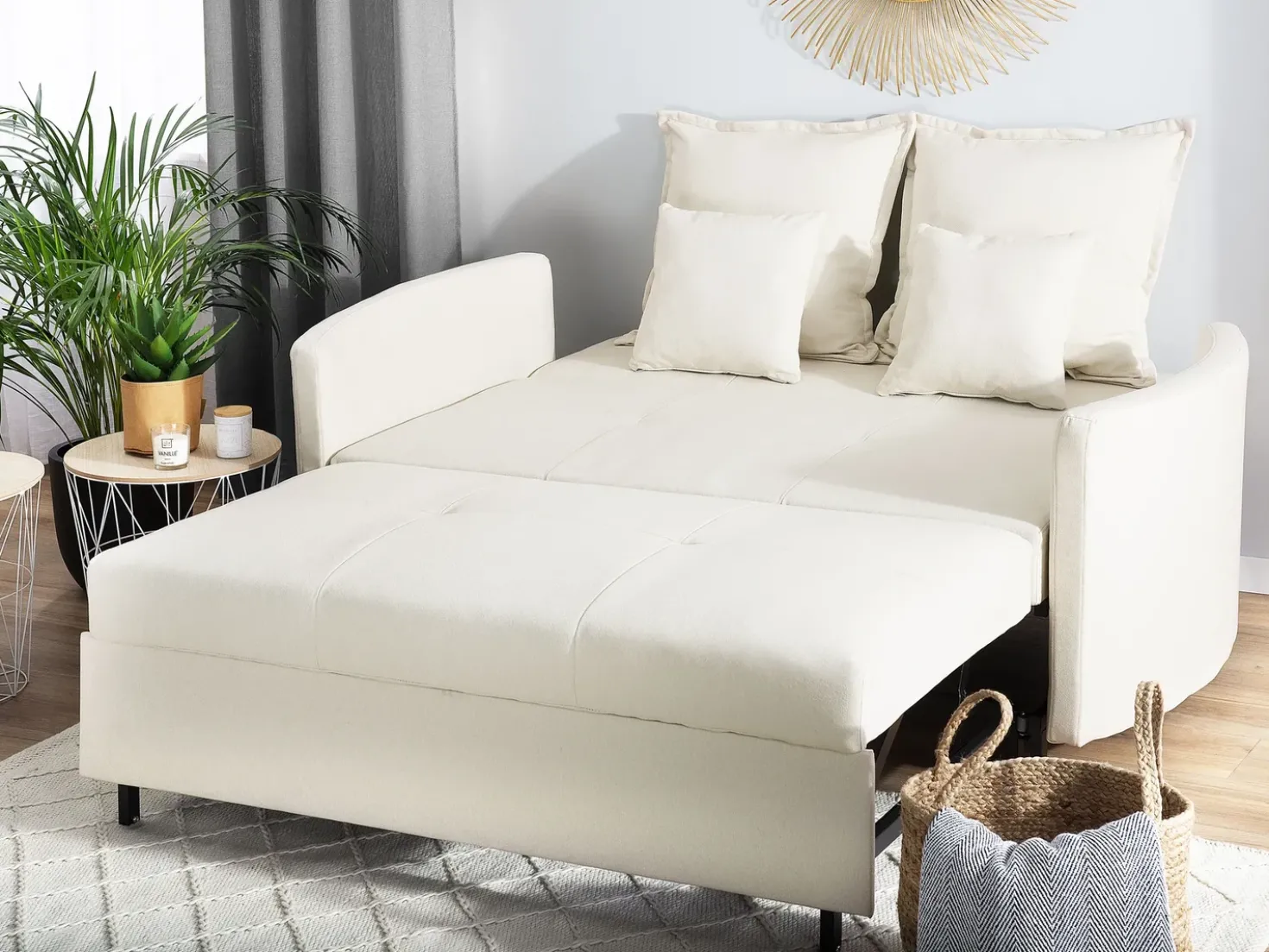 Divano letto 2 posti HOVIN Tessuto Beige chiaro