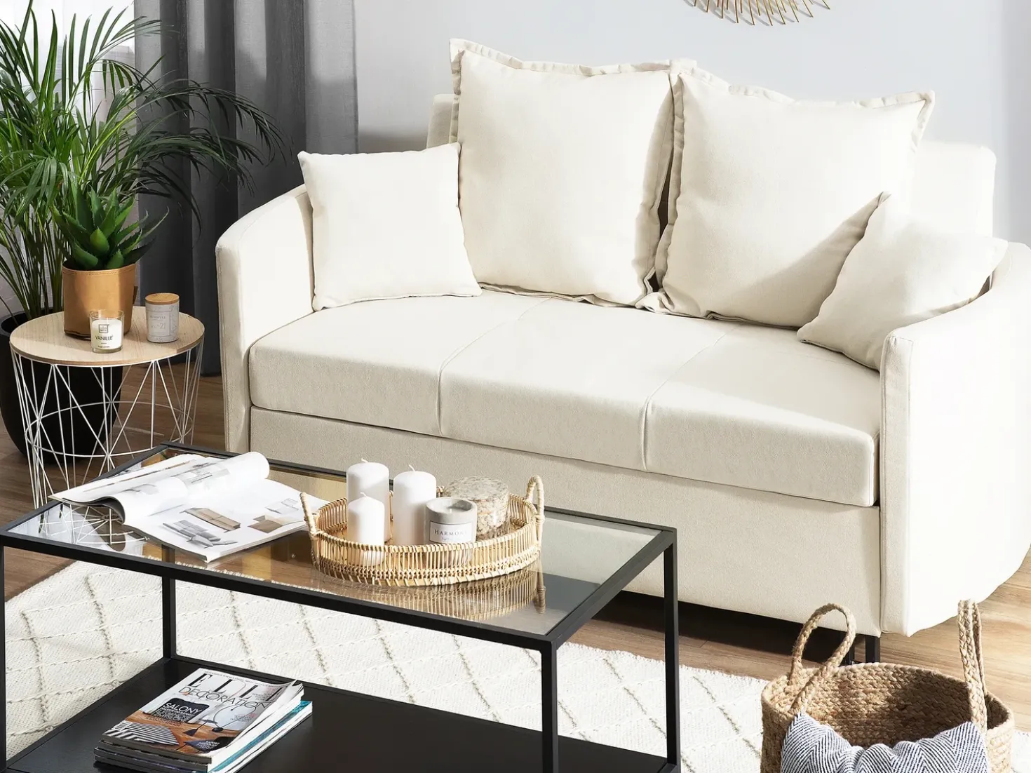 Divano letto 2 posti HOVIN Tessuto Beige chiaro