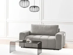 Divano letto 2 posti INNVIK Tessuto Grigio chiaro con contenitore
