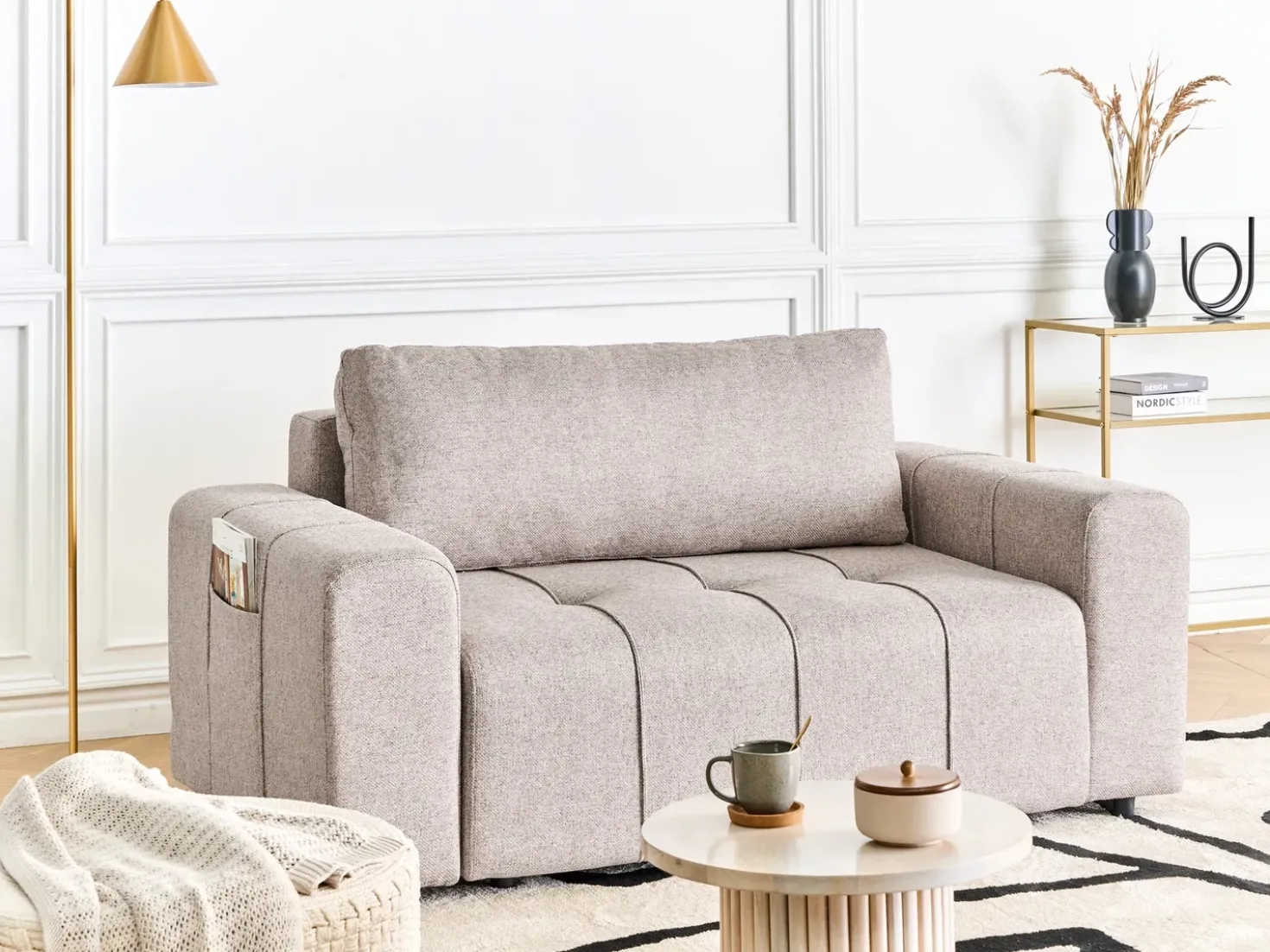 Divano letto 2 posti INNVIK Tessuto Marrone chiaro con contenitore