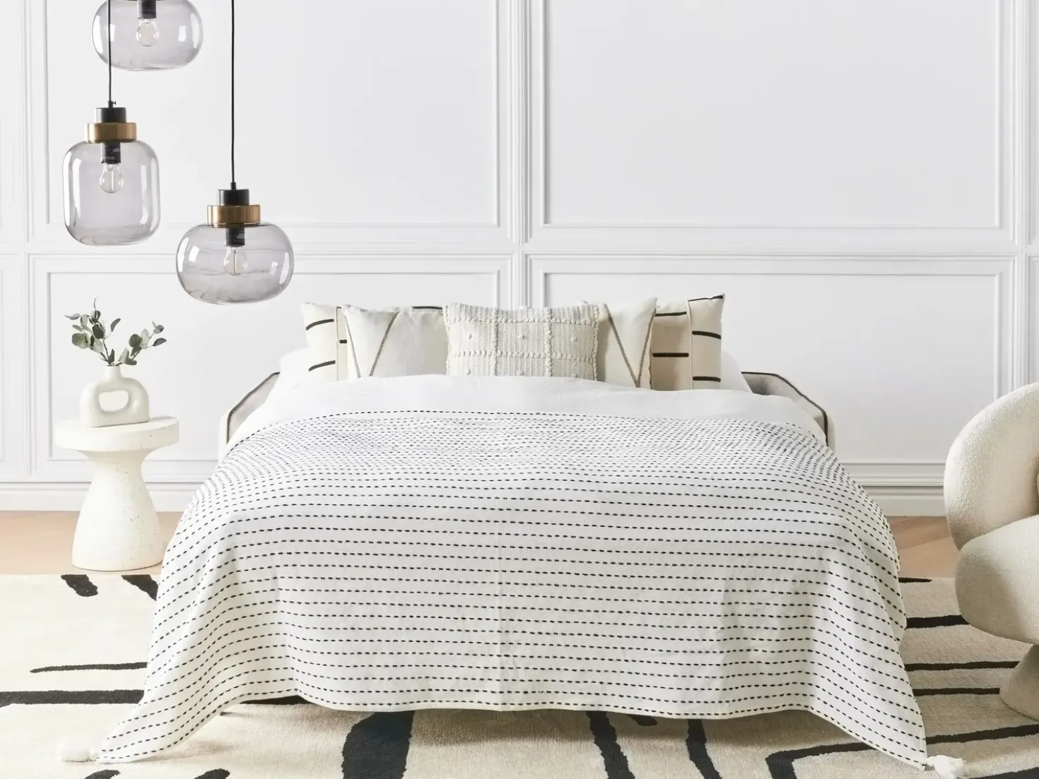 Divano letto 2 posti ISHOJ Tessuto Beige chiaro