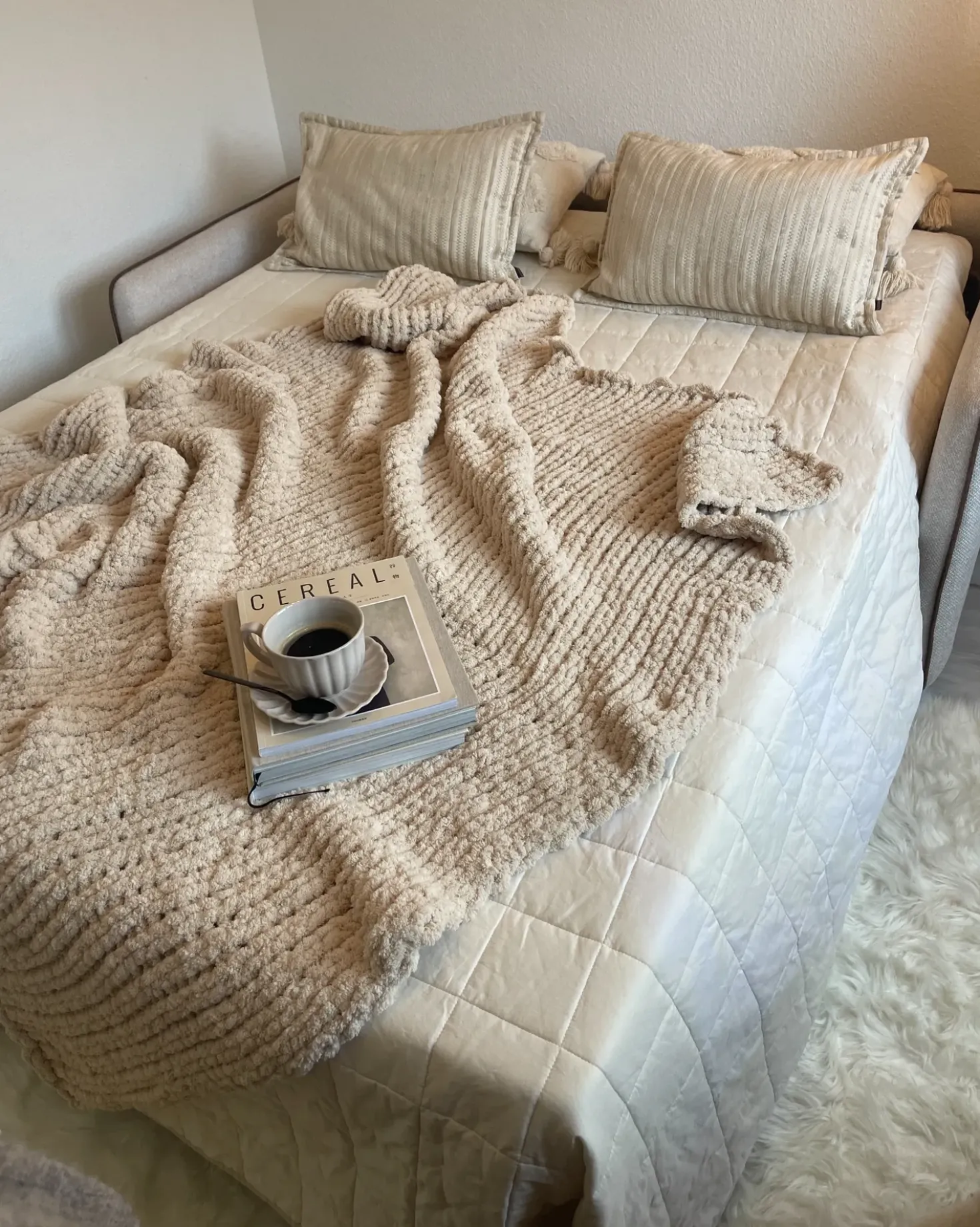 Divano letto 2 posti ISHOJ Tessuto Marrone chiaro