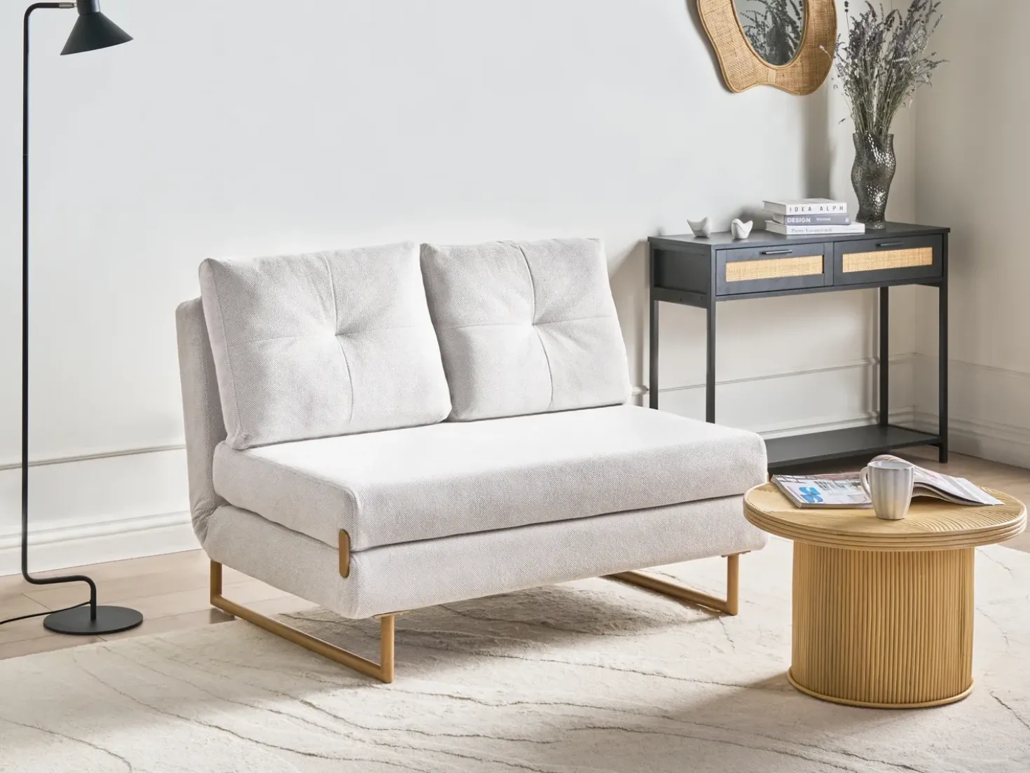 Divano letto 2 posti JERSLEV Tessuto Bianco sporco