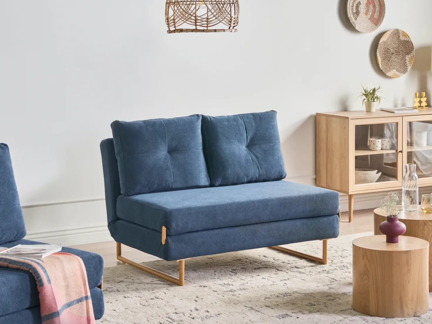 Divano letto 2 posti JERSLEV Tessuto Blu