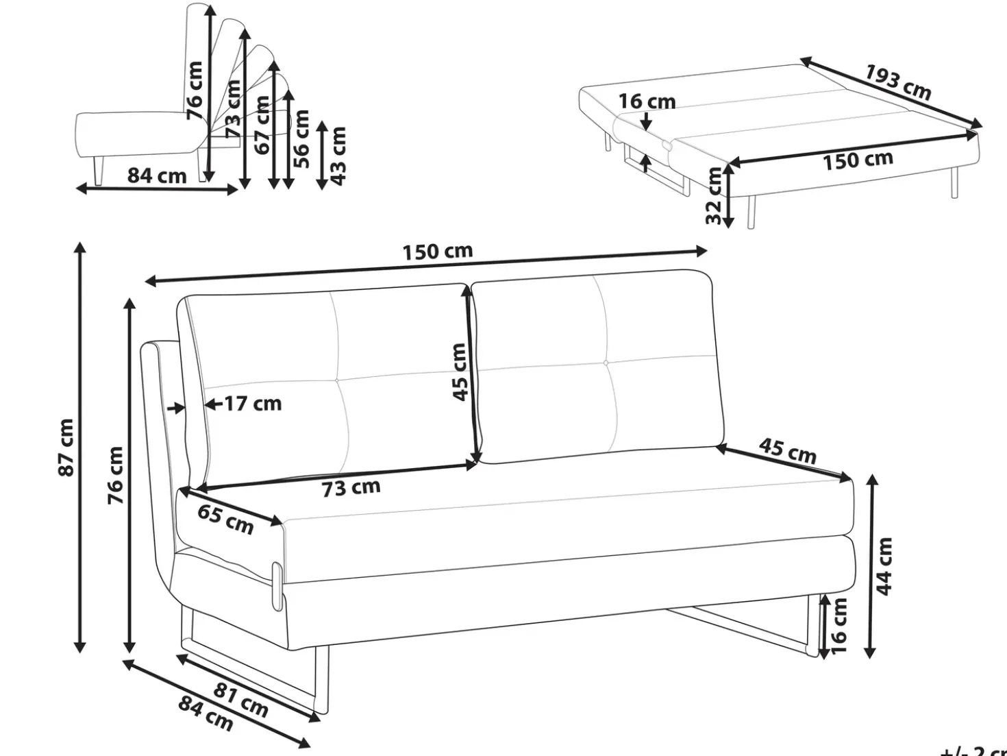 Divano letto 3 posti JERSLEV Tessuto Blu