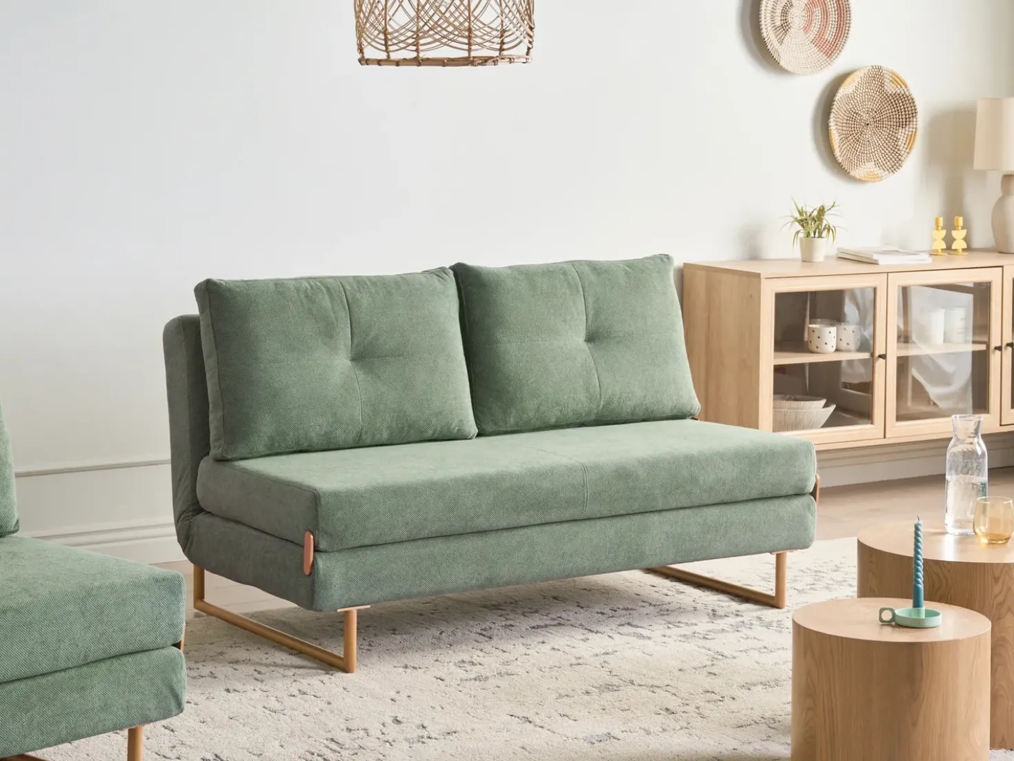 Divano letto 3 posti JERSLEV Tessuto Verde chiaro