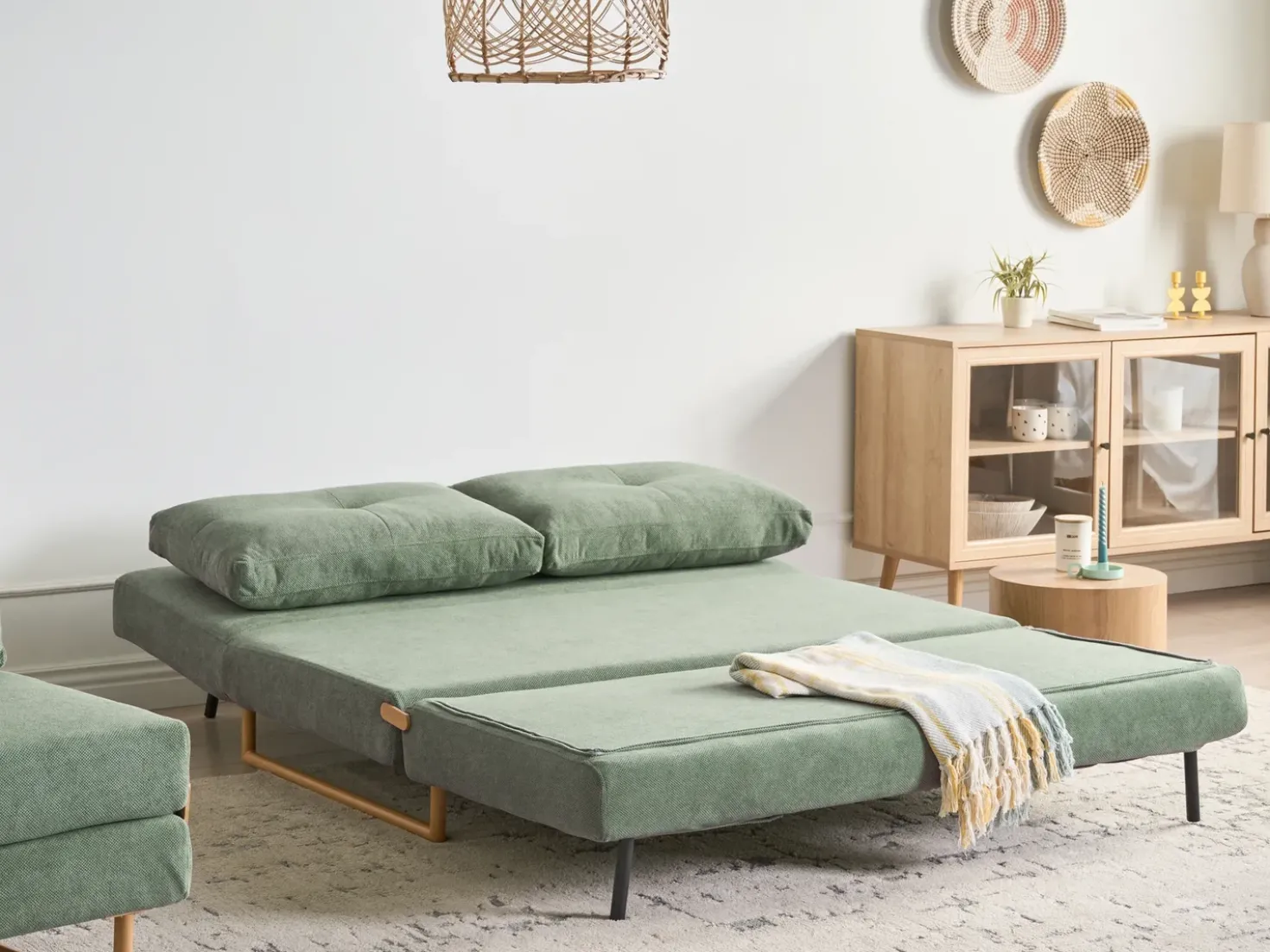 Divano letto 3 posti JERSLEV Tessuto Verde chiaro