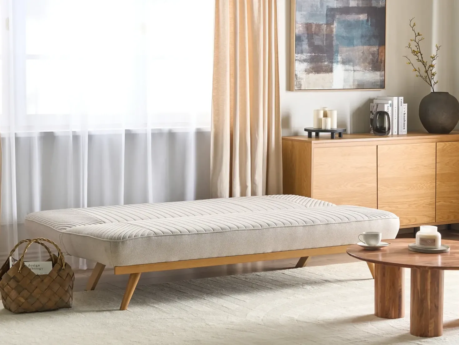 Divano letto 2 posti KALFAFEL Tessuto Beige