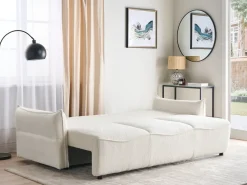 Divano letto 3 posti KRAMA Bouclé Bianco con contenitore