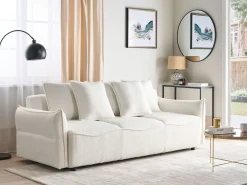 Divano letto 3 posti KRAMA Bouclé Bianco con contenitore