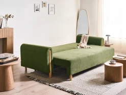 Divano letto 3 posti KVAM Tessuto Verde con contenitore