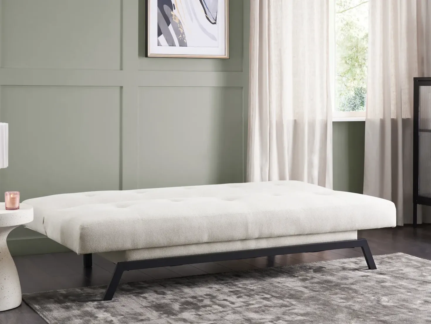 Divano letto 3 posti LEEDS Tessuto Bianco