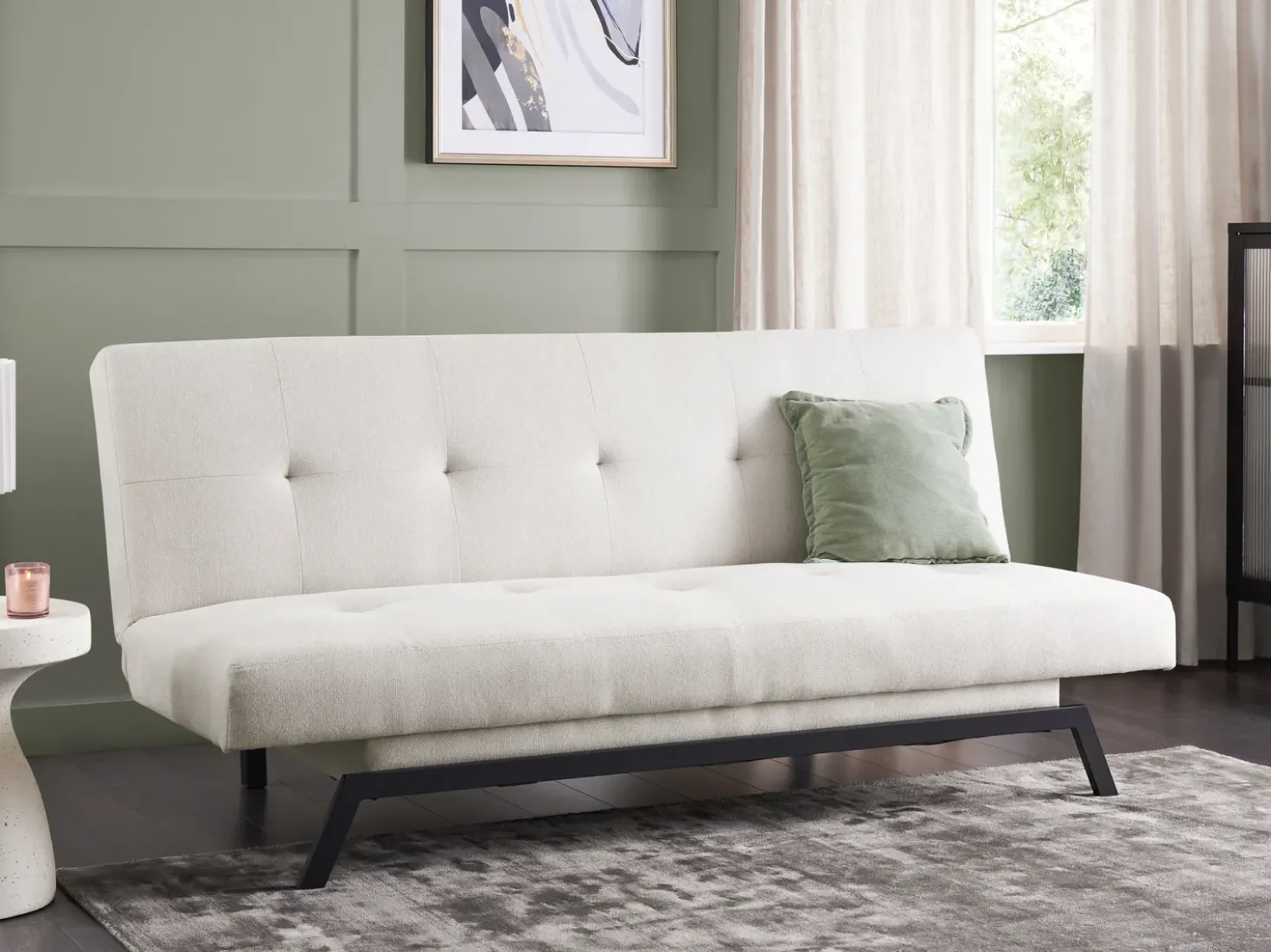 Divano letto 3 posti LEEDS Tessuto Bianco