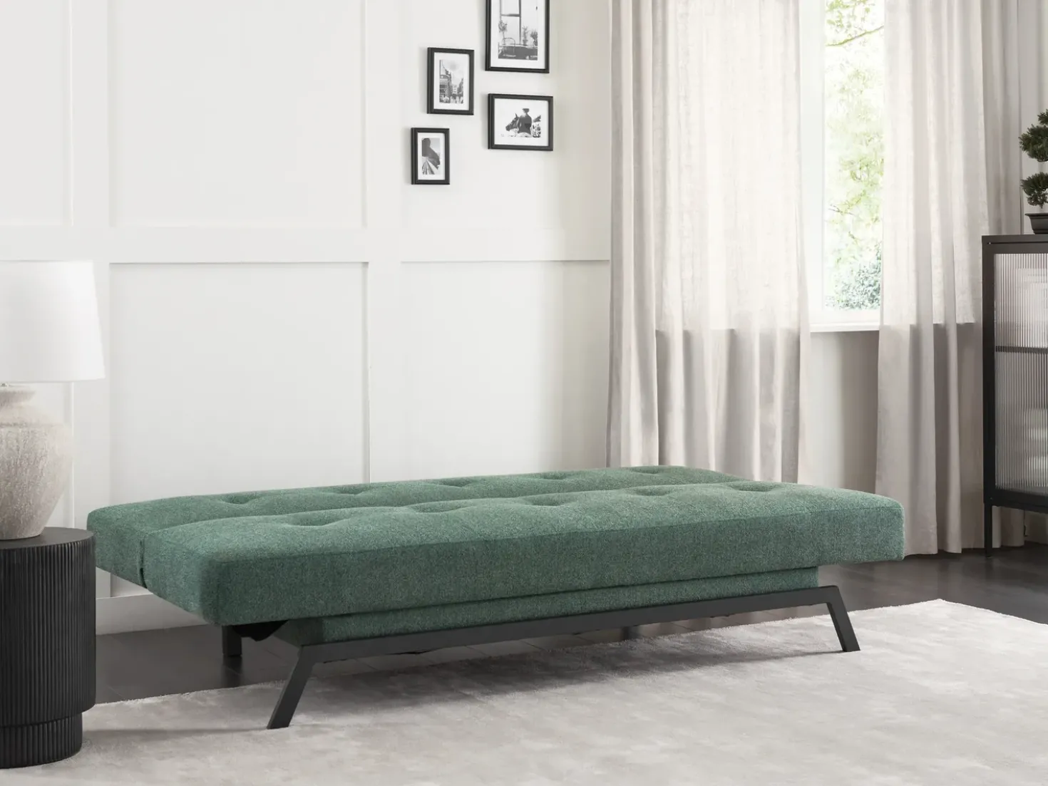 Divano letto 3 posti LEEDS Tessuto Verde