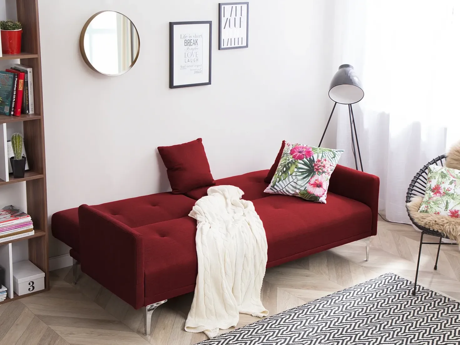 Divano letto 3 posti LUCAN Tessuto Rosso scuro