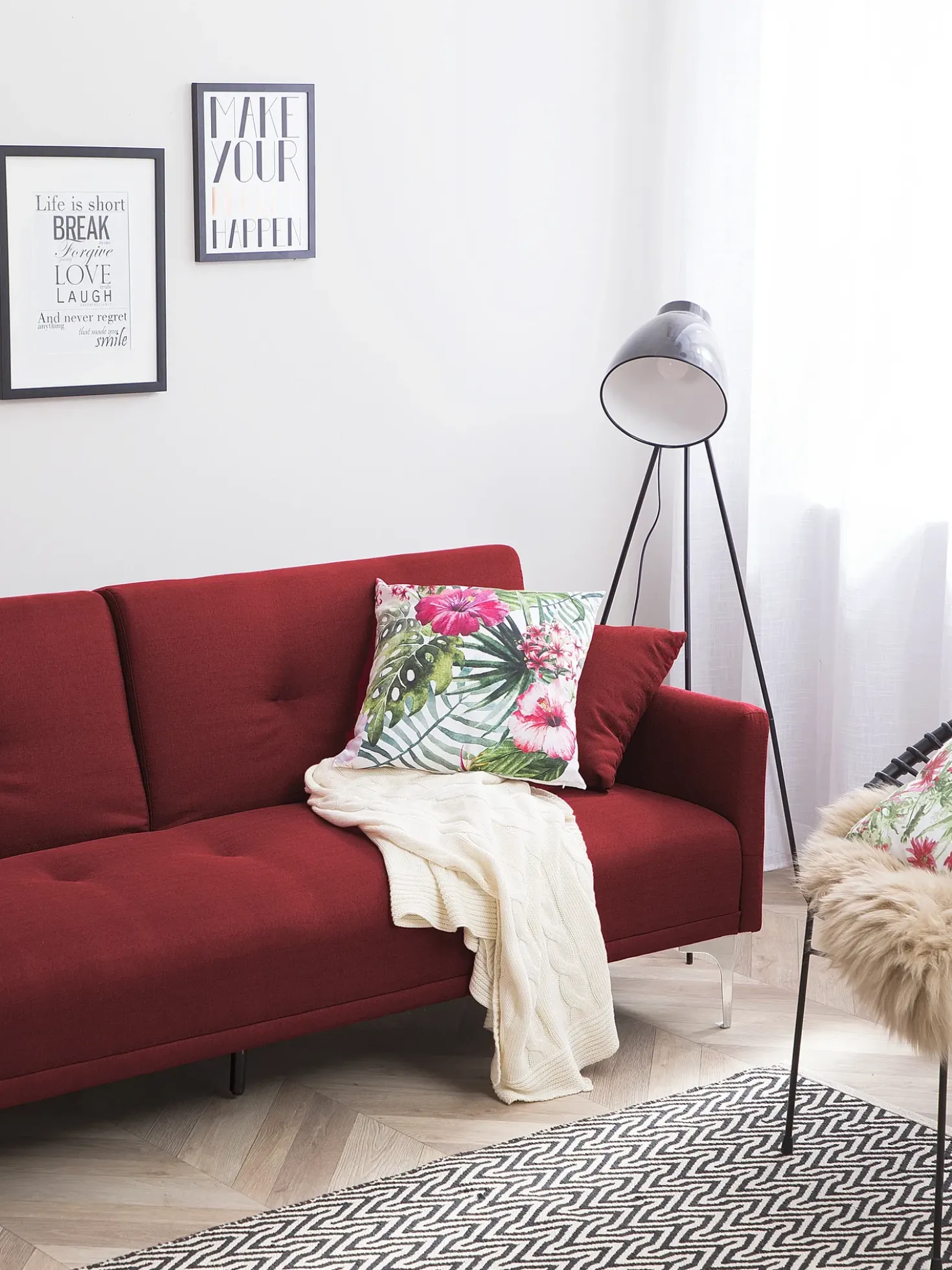 Divano letto 3 posti LUCAN Tessuto Rosso scuro