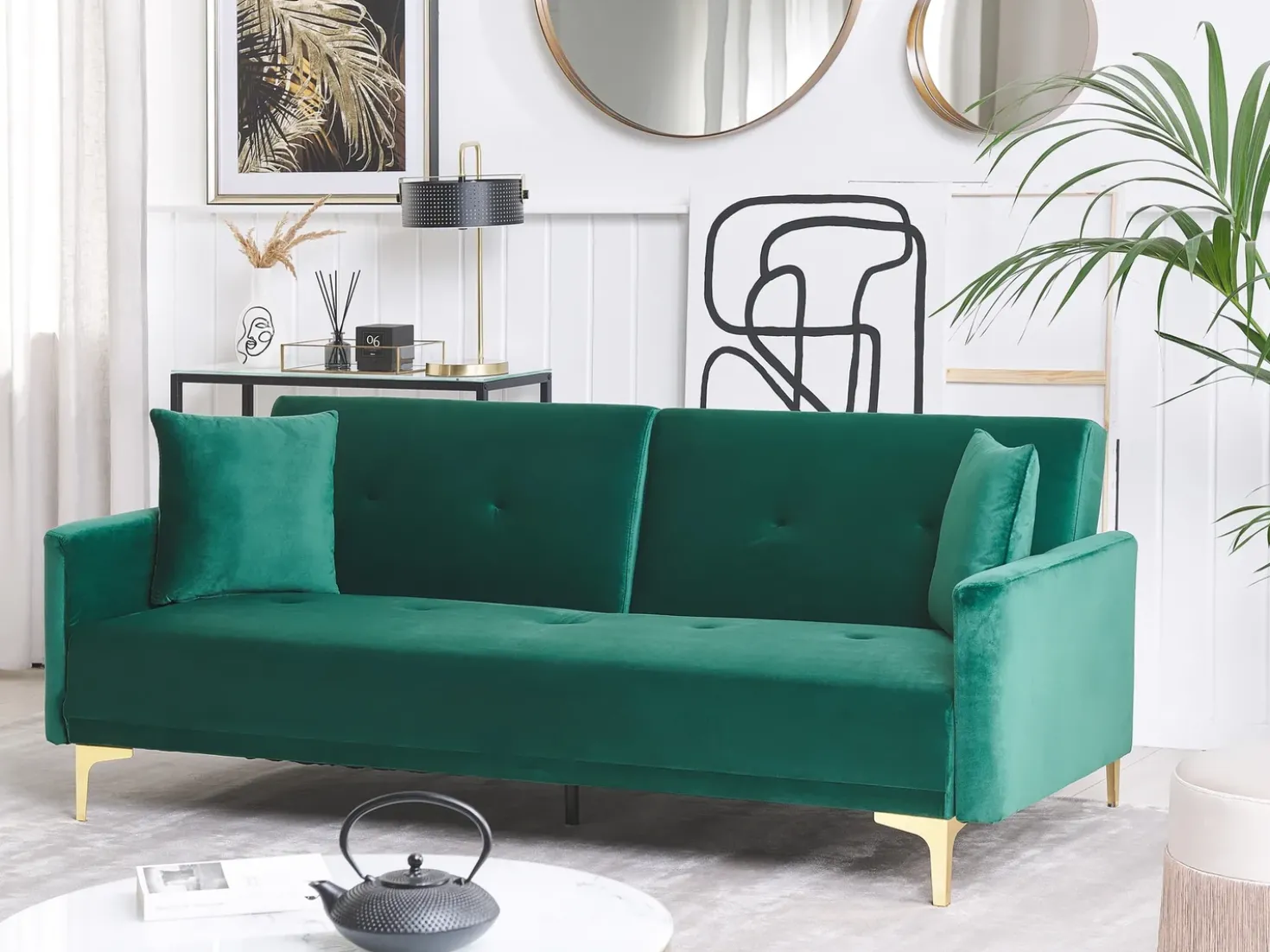 Divano letto 3 posti LUCAN Velluto Verde smeraldo